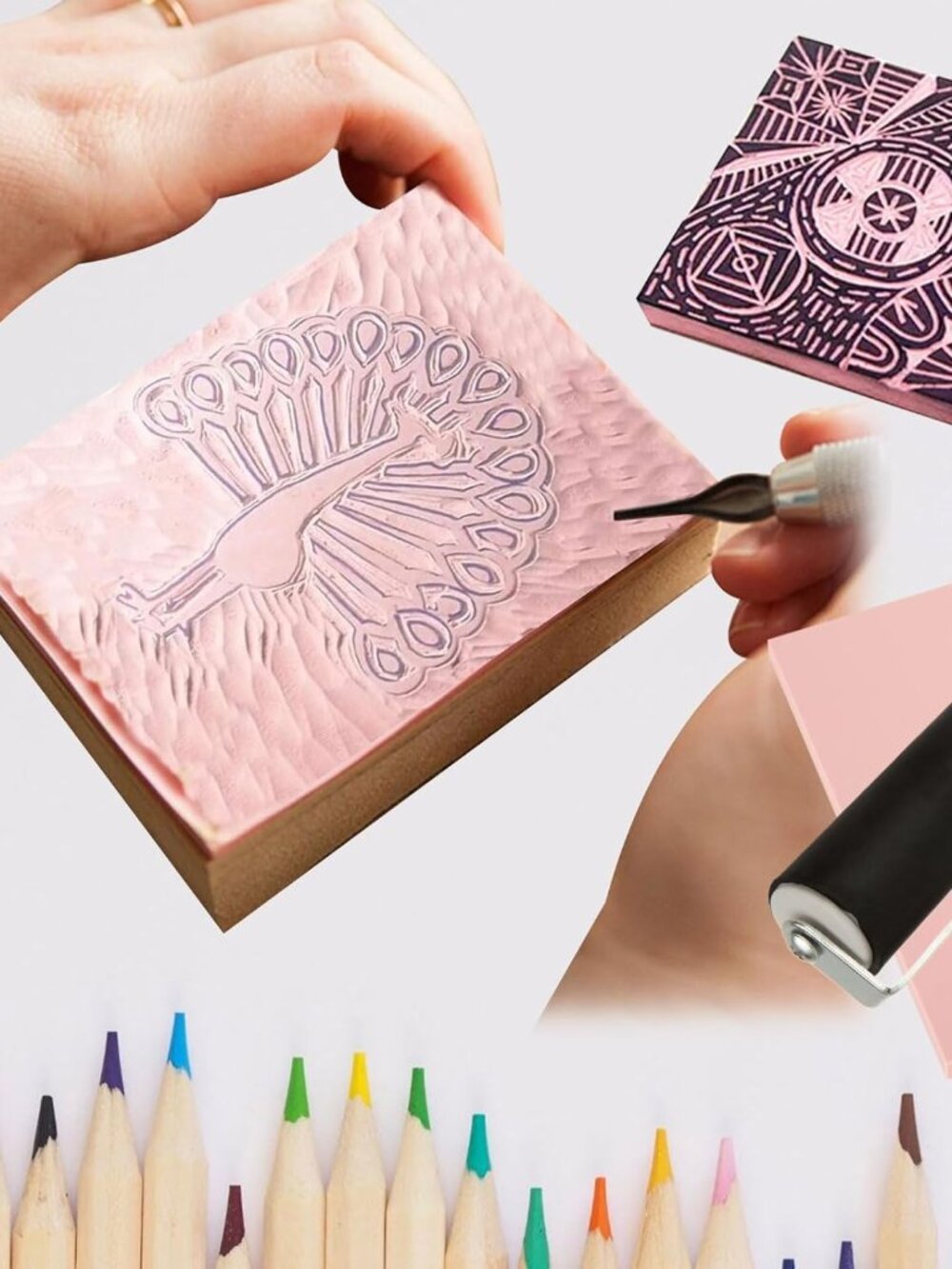 10 Pack Rubber Stamp Making Kit - Block Printing Kit，Linoleum Carving Tools with - Picture 2 of 7